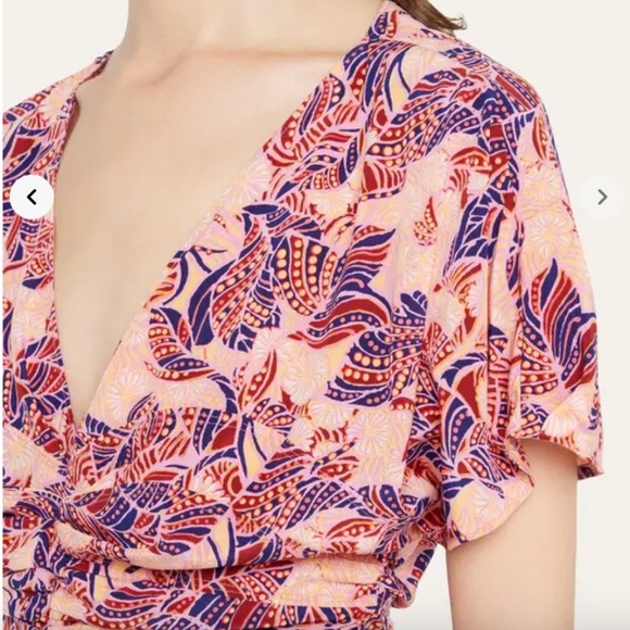 A.L.C. Elodie Printed Waist Gathered Midi Dress Pink/Blue - Picture 3 of 5